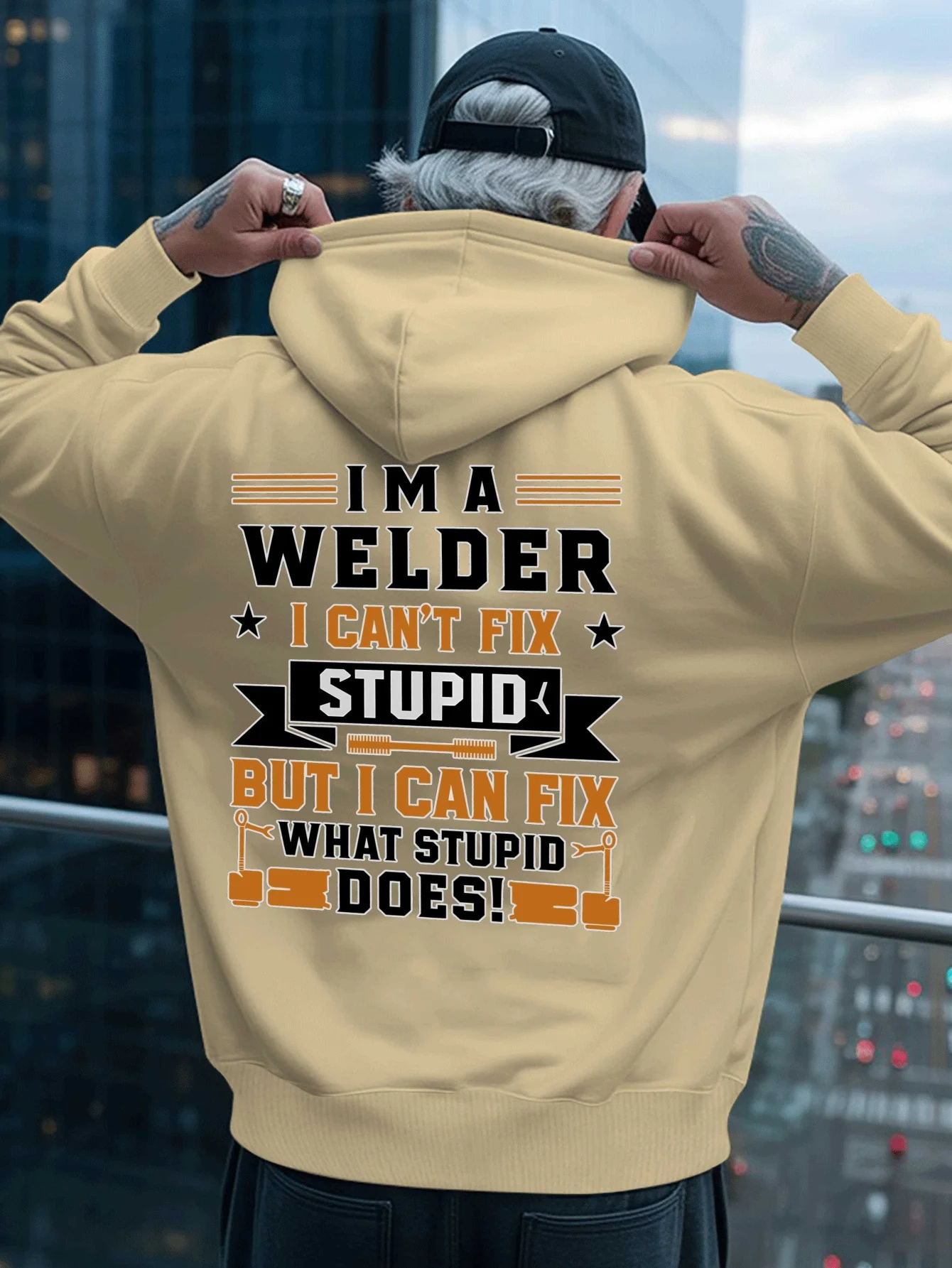 Funny Welder Print Fashion Trend Men Hooded Sweatshirt Autumn Winter Daily Outdoor Sports Loose All Kinds of Leisure Warm Street