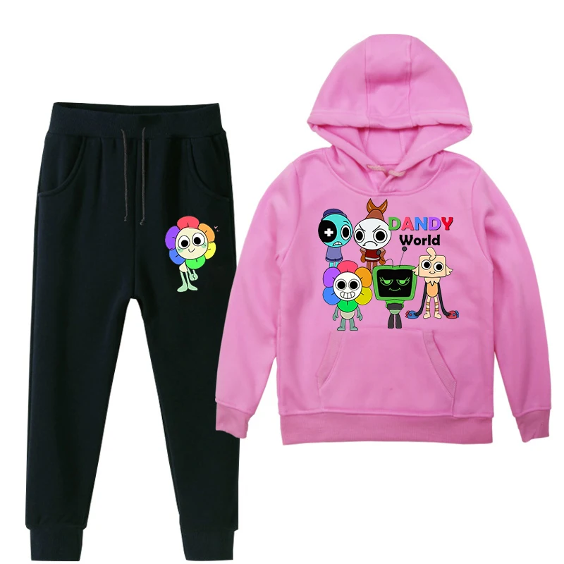 

Boys & Girls Casual Dandys World Cartoon Print Hoodie and Sweatpants Set with Pockets Long Sleeve Comfy Pullovers for Children