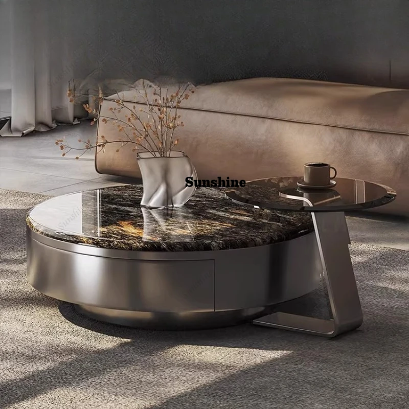 

TDNatural luxury stone coffee table living room home, medieval stainless steel coffee table with drawers