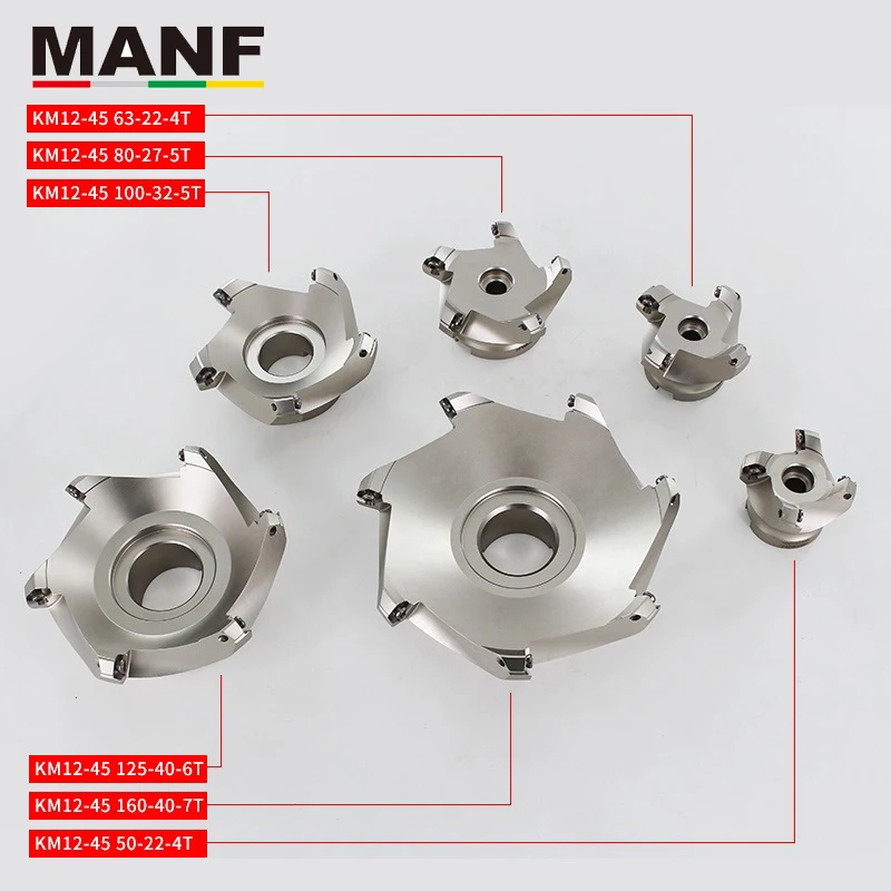 MANF Face Milling Cutters KM12-50/63/80/100/125/160/200/250 45 Degree Indexable Face End mill High Efficiency For SEHT1204