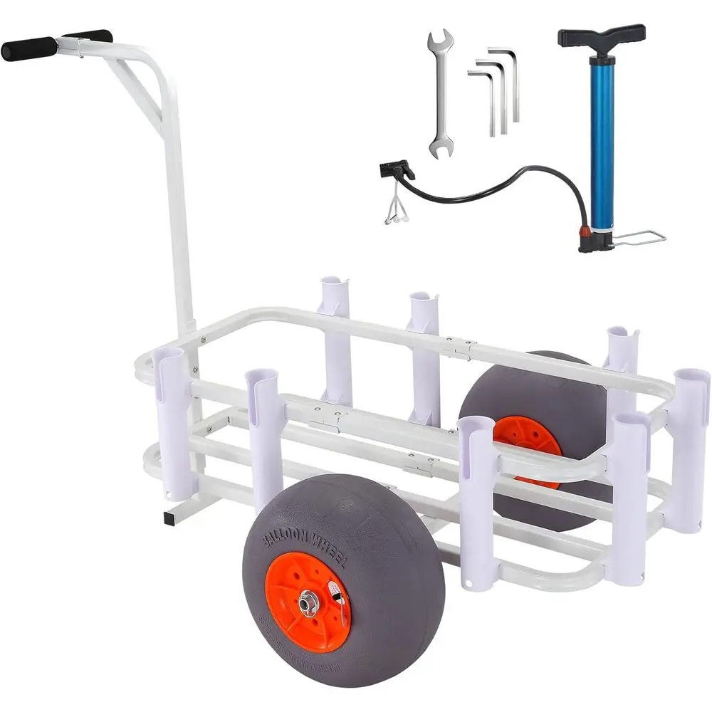 

Happybuy Beach Fishing Cart, 300 lbs Capacity, Aluminum Trolley with 13" PU Balloon Tires, 8 Rod Holders for Fishing & Picnic, H