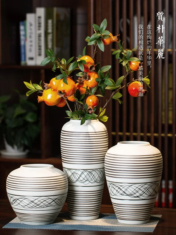 

Home living room ceramic vase retro coarse pottery handmade earthenware floral table decoration Chinese flower arrangement potte