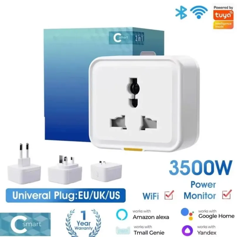 16A Tuya WiFi Smart Plug Travel Conversion Socket UK EU US Standard Power Monitor Timer Remote Control Smart Home Outlet