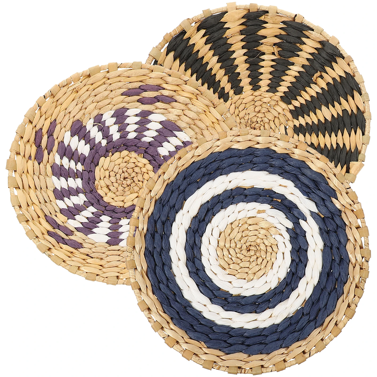 

3pcs Straw Decor Hanging Baskets Woven Flat Small Decorative Woven Baskets Plates Home Bowl Kitchen Bar Style