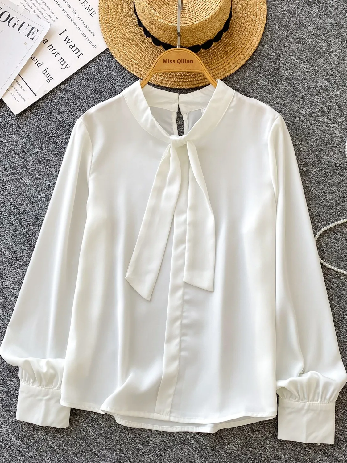 エレ レディース サテン ルーズ ロング スリーブ ラウンドネック ノットタイトップ ファッショナブル マチュリ スレ 通勤 ウィンド