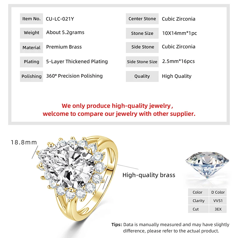 Anziw 14K Gold Filled Cubic Zirconia Pear Cut Engagement Wedding Finger Rings Fashion Band for Women Fine Jewelry Valentine Gift - view 6