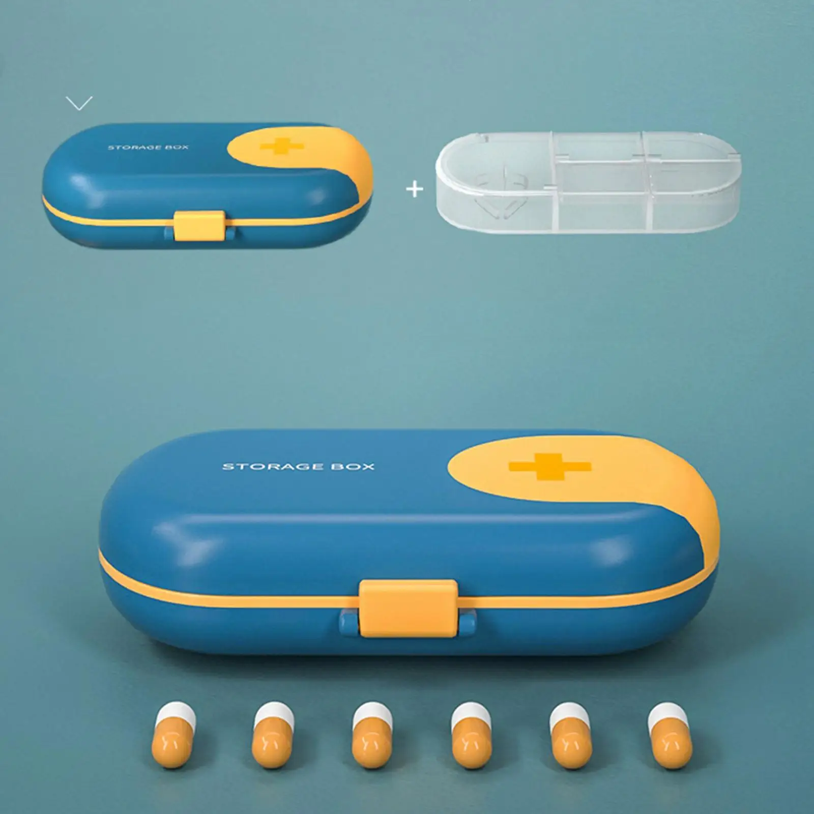 Pill Organizer 7 Day Case with Cutter Compact Medicine Storage Box 4 Compartments for Travel Home
