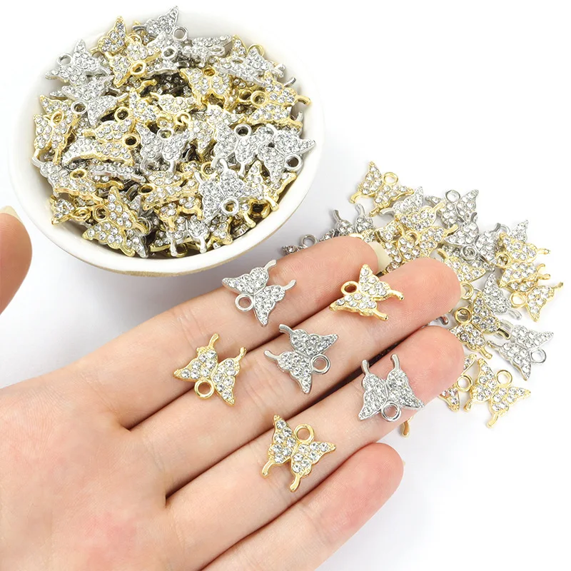100PC/lot butterfly Pendant Charm bling dangle charms DIY Alloy jewelrys Fit For Bracelet Necklace keychains making