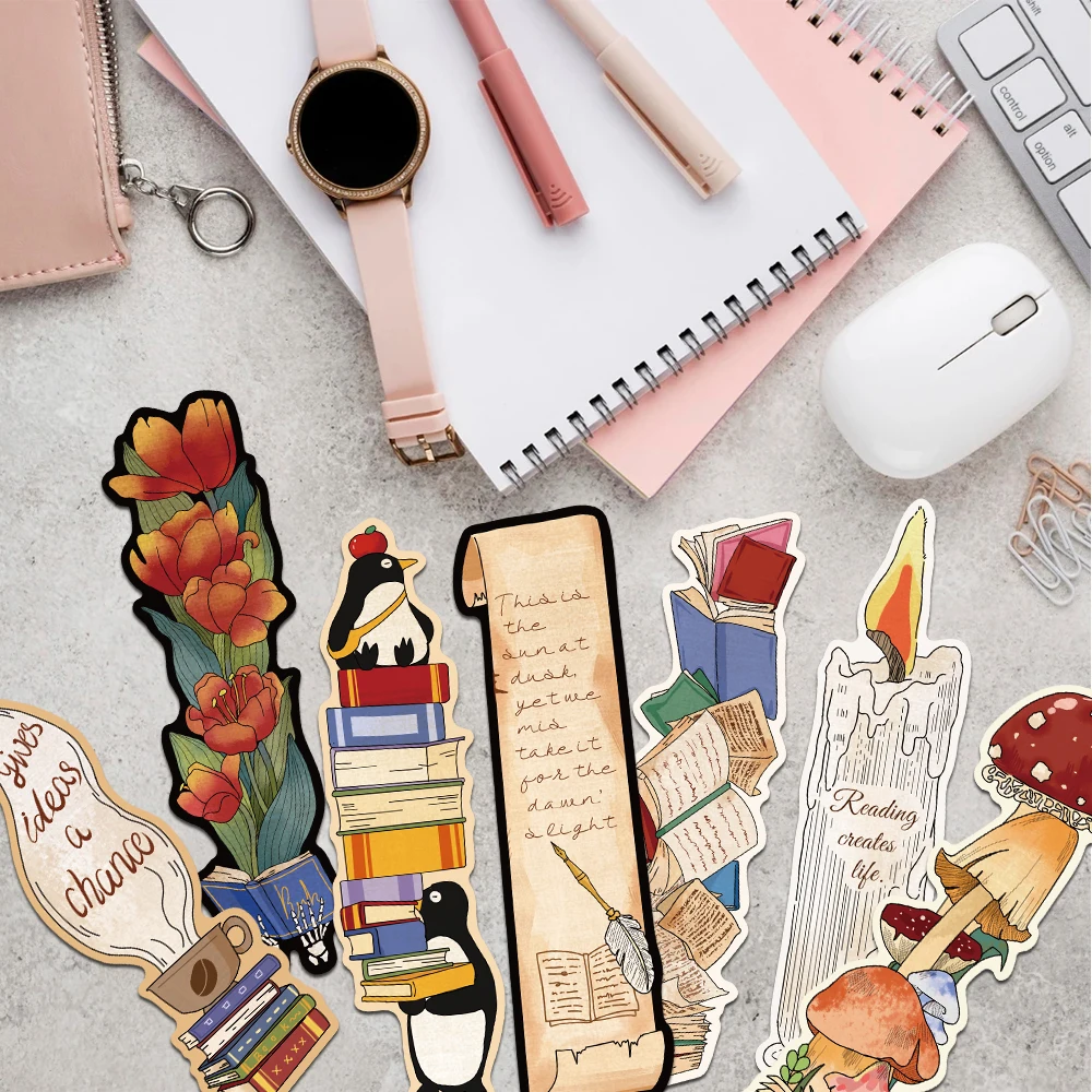 30pcs Irregular Vintage Reading Theme Bookmark Reading Pages Books Annotated DIY Decorative Gifts Cartoon Aesthetic Bookmarks