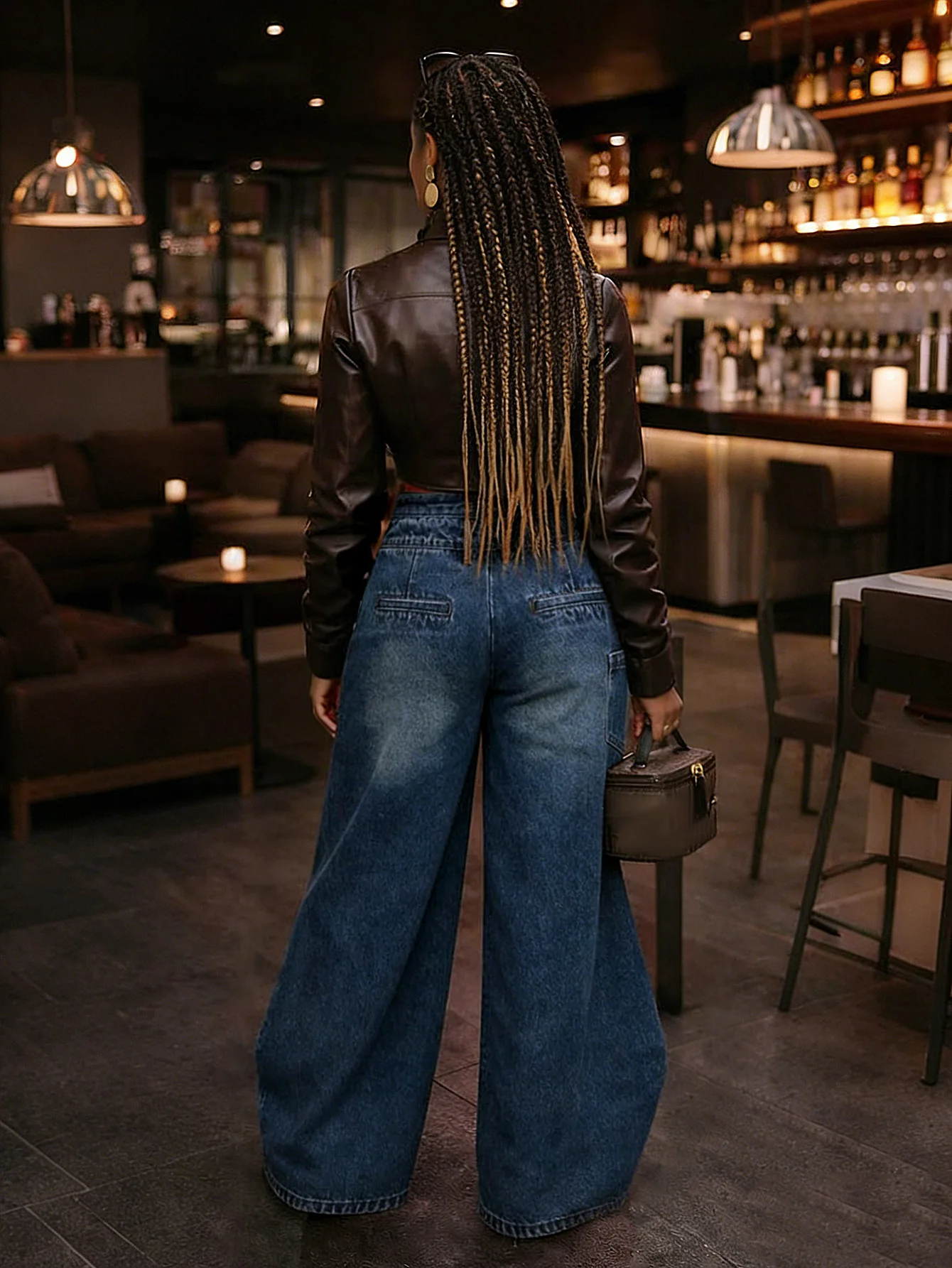 

Женские винтажные джинсы с широкими штанинами из выстиранного денима, асимметричные, с запахом, с высокой талией, в стиле Y2K, уличные, повседневные, свободные