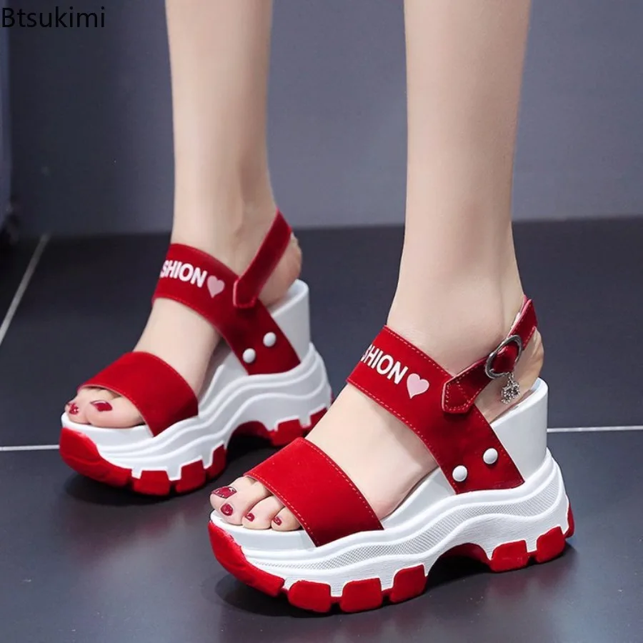

New 2026 Summer Women's Sandals Super High Heels Wedges Female Platform Shoes Girls Thick Bottom Buckle Strap Ladies Sandalis
