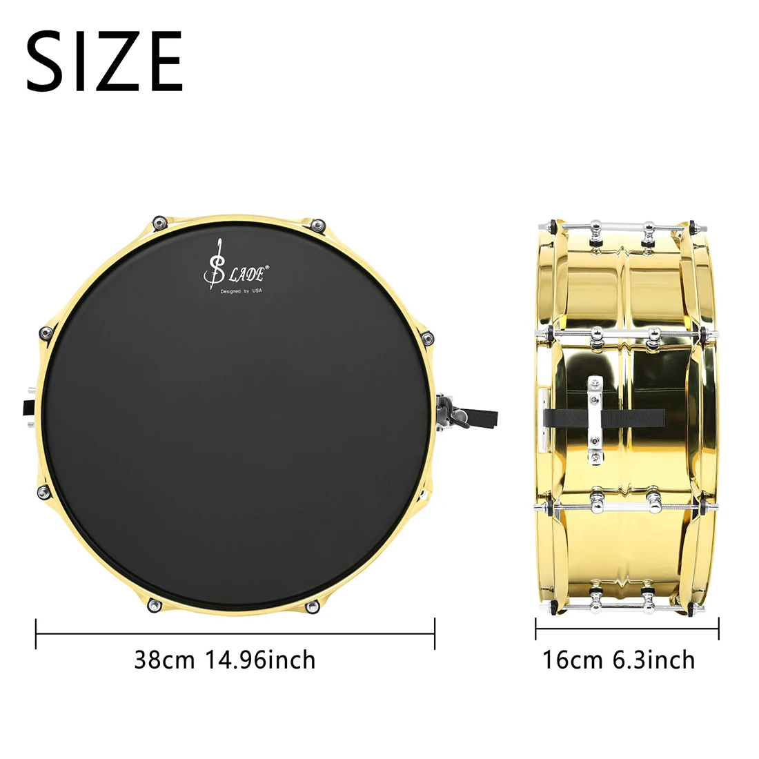 SLADE 14 x 5.5 Inch Snare Drum Gold Stainless Steel Marching Snare Drum with Drumsticks for Student Practice Band Performance