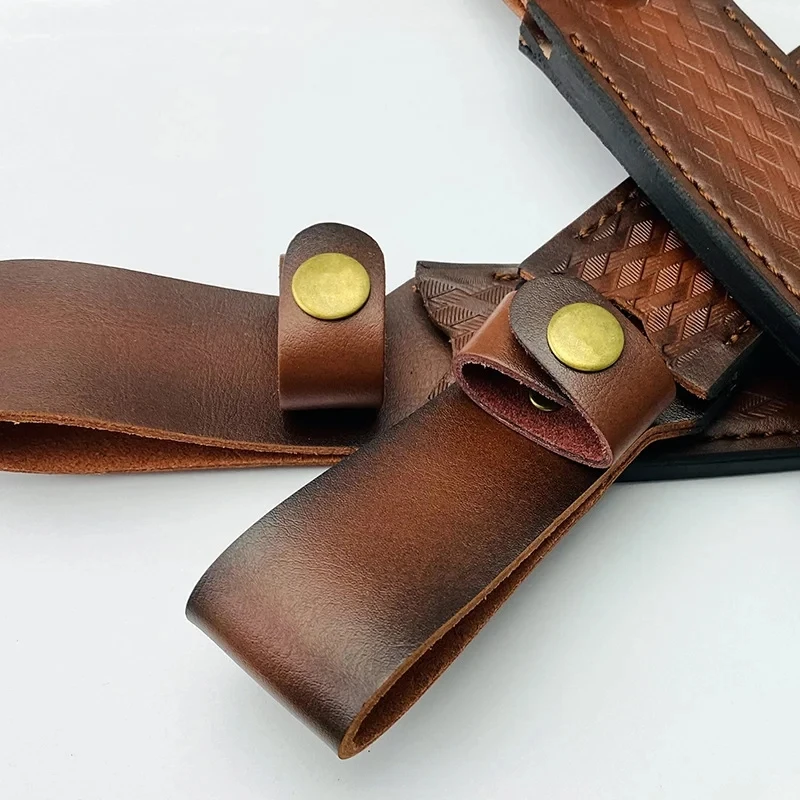 1 piece Outdoor Small Straight Knife Top Layer Cowhide Scabbard Brass Buckle Genuine Cow Leather Sheath Case Cover Pants Tactics