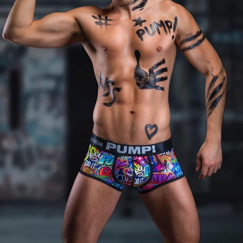 Boxer con grafiti para hombre, estilo europeo americano, Sexy, deportivo, cintura baja, tendencia de personalidad, Boxershorts, ropa interior para hombre