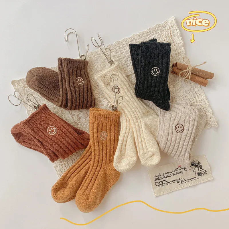 Baby Socks Children Boys Girl Autumn Winter Warm Sock Ribbed Solid Color Clothes Accessories for 0-9 Years Child Fall