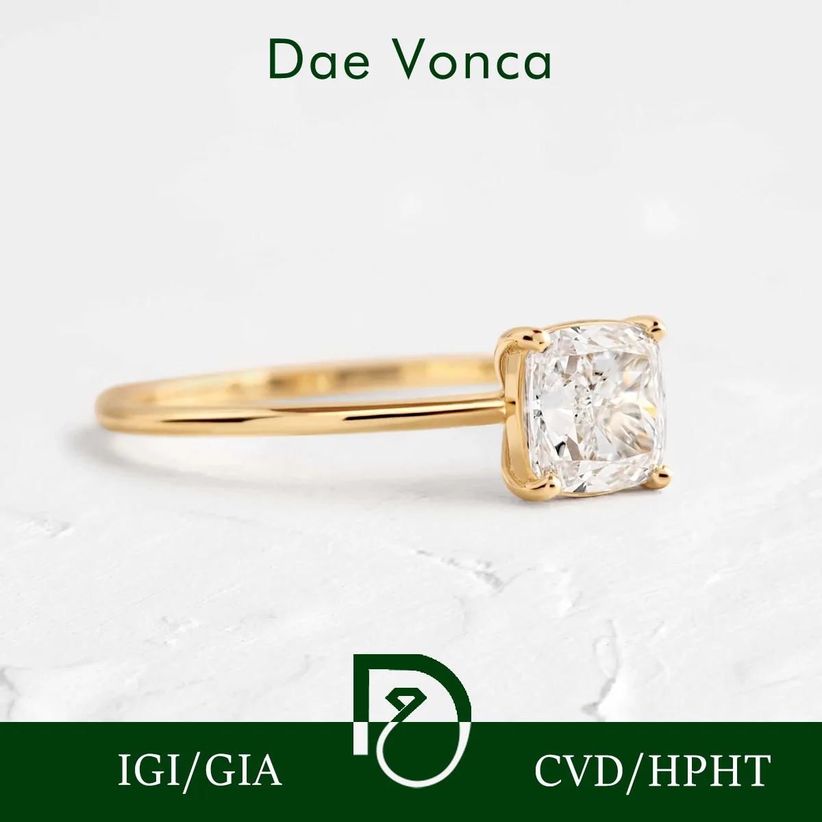 Four Claws Cushion Lab Diamond Ring Provide IGI Certificate Diamond Ring 9K/14K/18K Yellow Gold Solitaire Lab Diamond Ring
