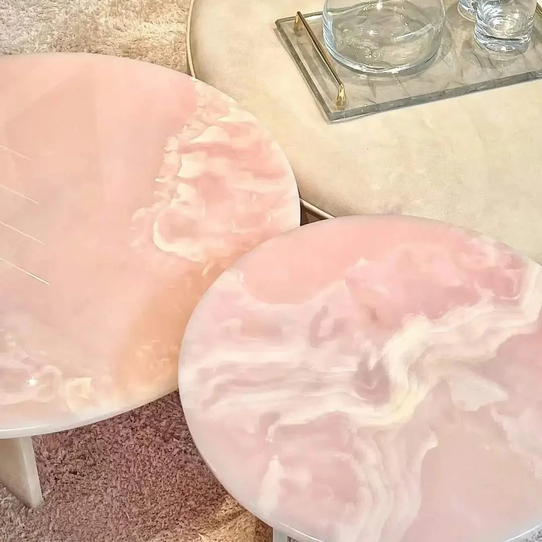 Pink Onyx Marble Modern Eco-Friendly Durable Coffee Table for Villa Apartment Living Room Dining Room Home Furniture