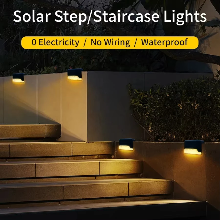4Pcs Solar Stair Lights Outdoor LED Fence Light Garden Lamp Waterproof For Staircase Yard Patio Railing Pathway Night Lighting