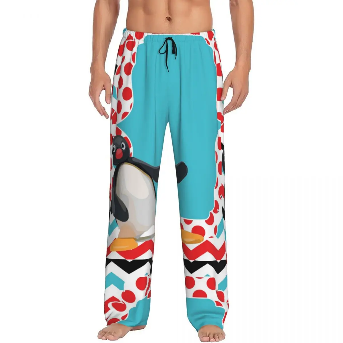 

Custom Noot Noot Pingu Pajama Pants Sleepwear for Men Elastic Waistband Penguin Merch Sleep Lounge Bottoms with Pockets