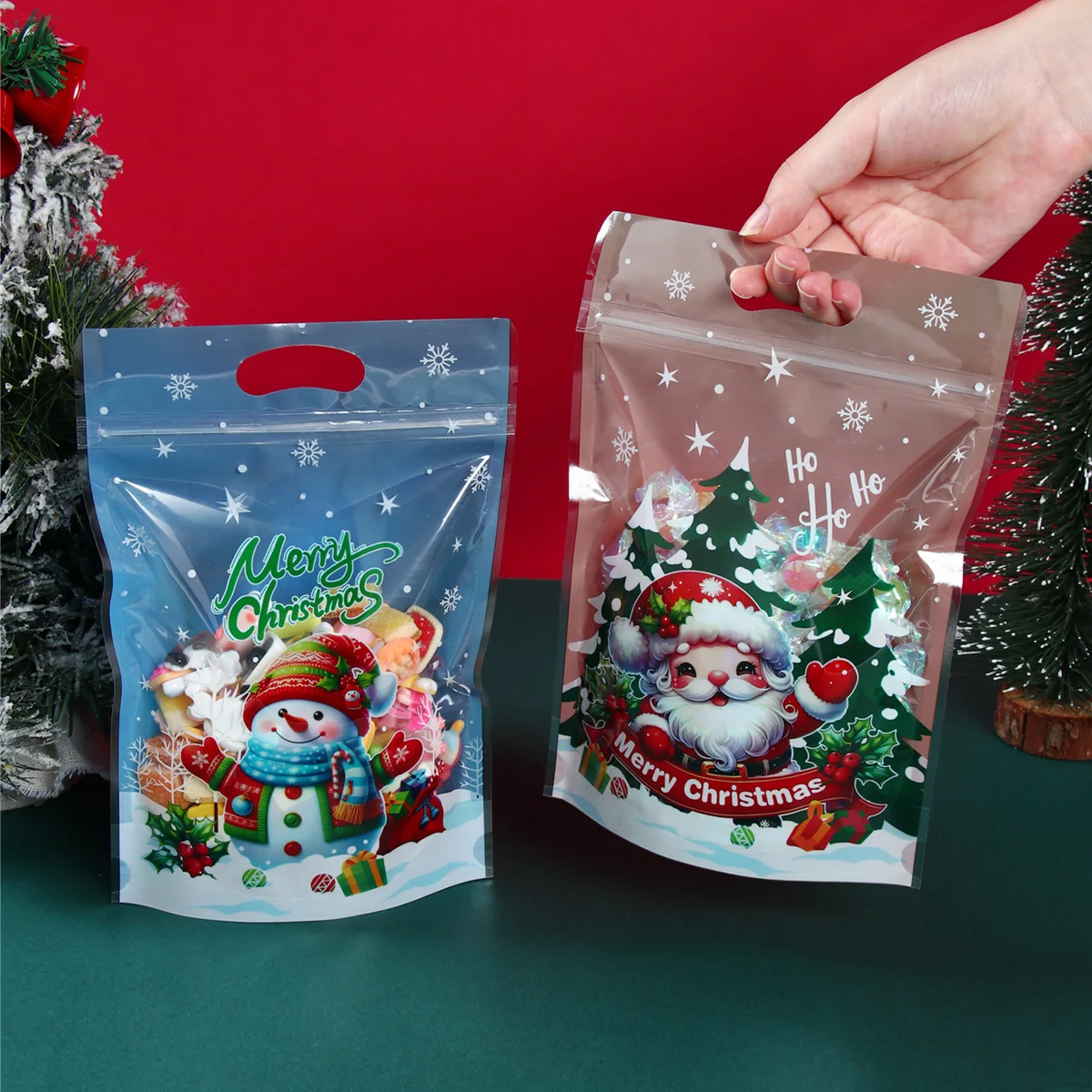 Christmas Snowman Santa Claus Self-seal Bag Xmas Stand Up Gift Bags Merry Christmas Decor For Home 2024 Xmas New Year Gift 2025