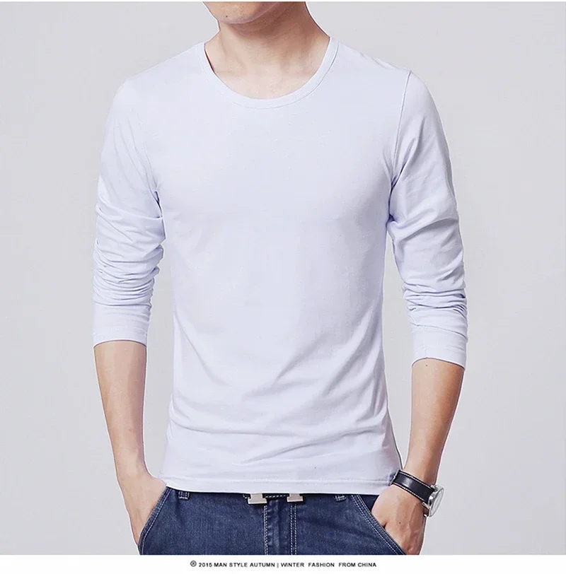 Men's T-Shirts 3 Basic Colors Long Sleeve Slim Men T-Shirt Young Man Pure Color Tops Tees Shirt O-Neck for Male