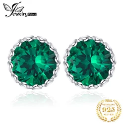 JewelryPalace Round Green Simulated Nano Emerald 925 Sterling Silver Stud Earrings for Women Fashion Statement Gemstone Jewelry