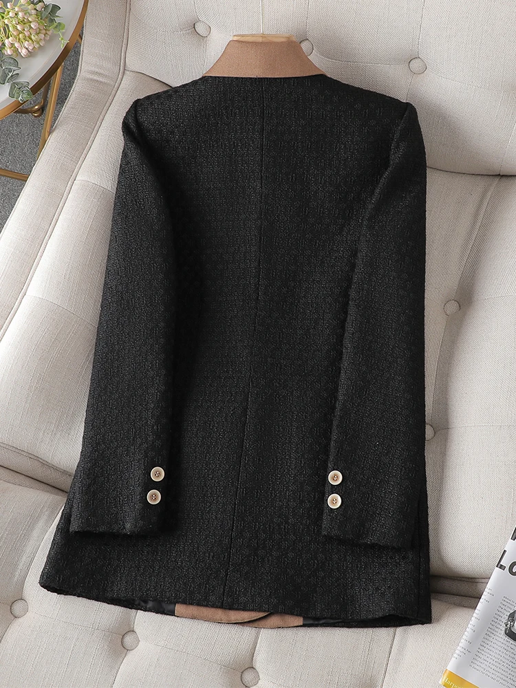 White Black Women Solid Casual Blazer Coat Female Long Sleeve Single Button Ladies Straight Jacket With Pocket