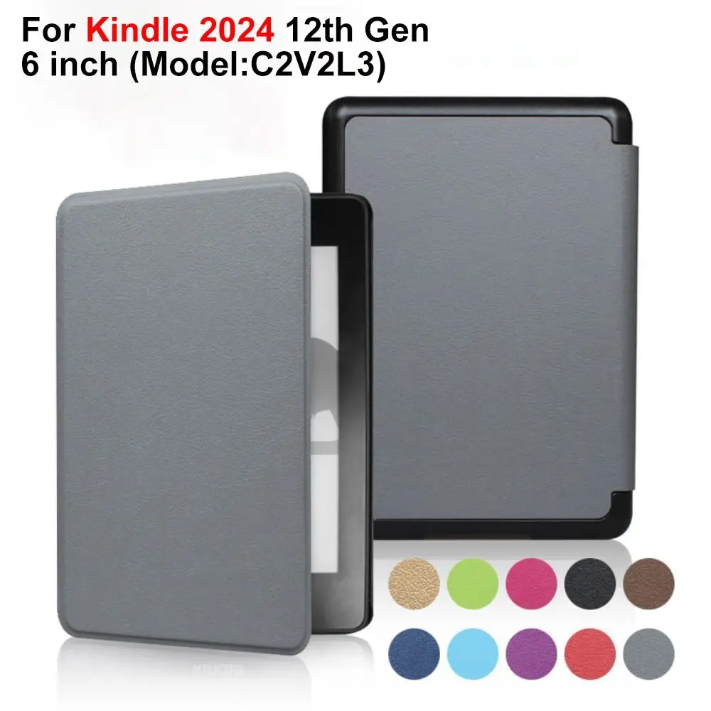 Auto Wake/Sleep 6 Inch E-Reader Case Anti-fall Shockproof Folio Cover Custer PU Slim Protective Cover for Kindle 2024 12th Gen