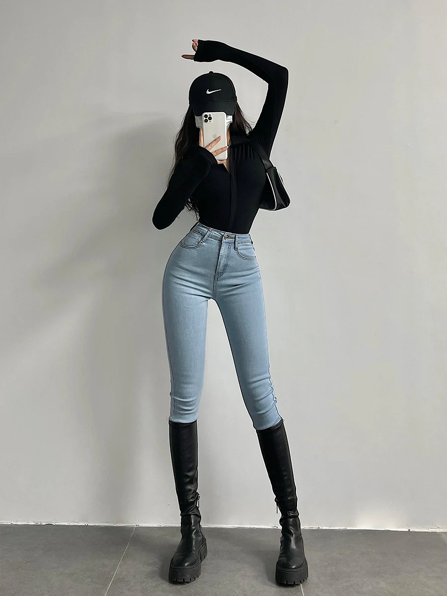 

Эластичные облегающие джинсы-карандаш с высокой талией на подкладке, женские весенние повседневные длинные брюки Faion