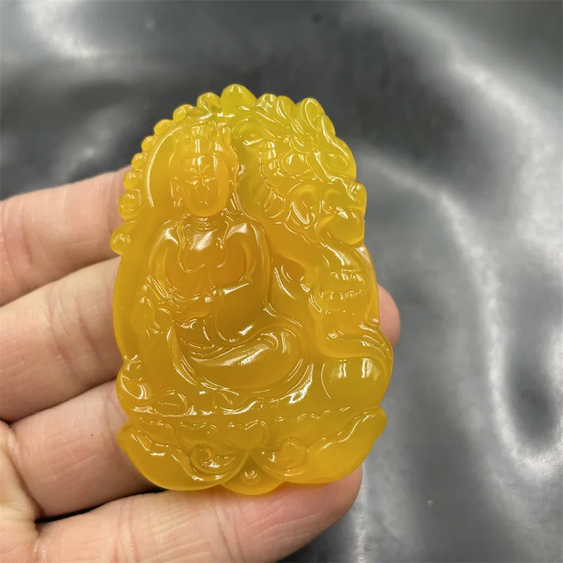 Cheap Jade Natural Genuine Yellow Agate Dragon Guanyin Pendant Large Jade Goddess Brand Pendant