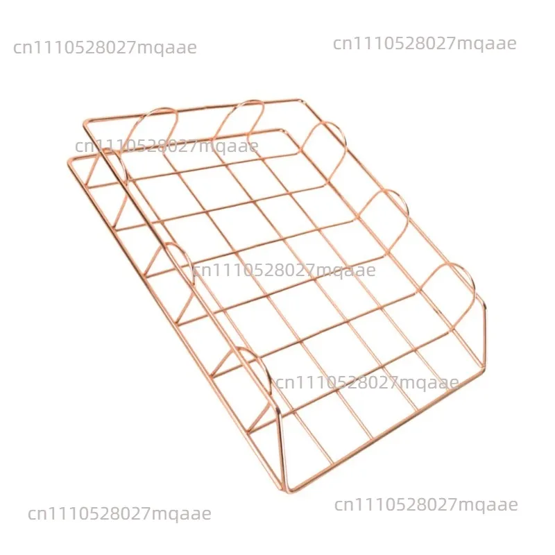 Stackable Golden File Storage Basket Metal Document Rack Desktop Organizer Office Accessories Paper Container