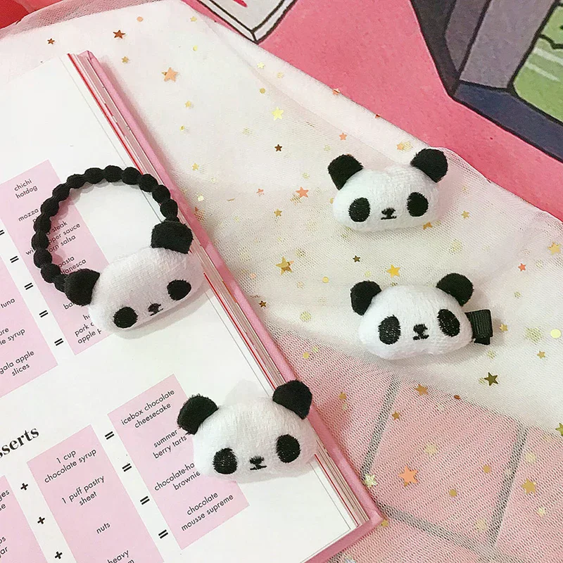 Clip de pelo de Panda de peluche de dibujos animados para mujer y niña, Anillo elástico para el pelo con forma de Animal, accesorios para el cabello