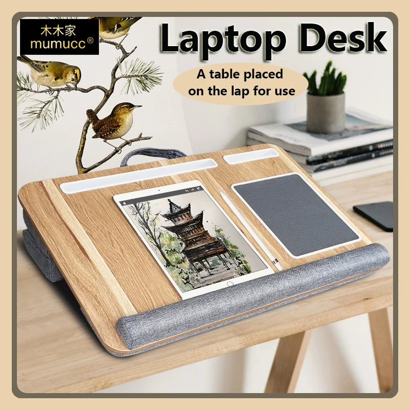 Mumucc Lapdesk with Pillow Cushion, Fits up to 17 inch Laptop, with Anti-Slip Strip for Students Use as Computer Laptop Stand