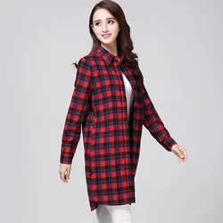 X-Long Style Classic Flannel Plaid Shirt Women 2026 Autumn New Ladies Loose Casual Cotton Long Sleeve Shirt Female Tops Clothes
