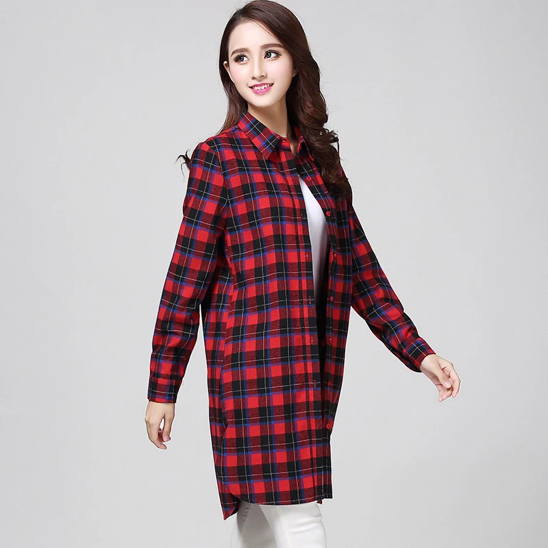 X-Long Style Classic Flannel Plaid Shirt Women 2023 Autumn New Ladies Loose Casual Cotton Long Sleeve Shirt Female Tops Clothes