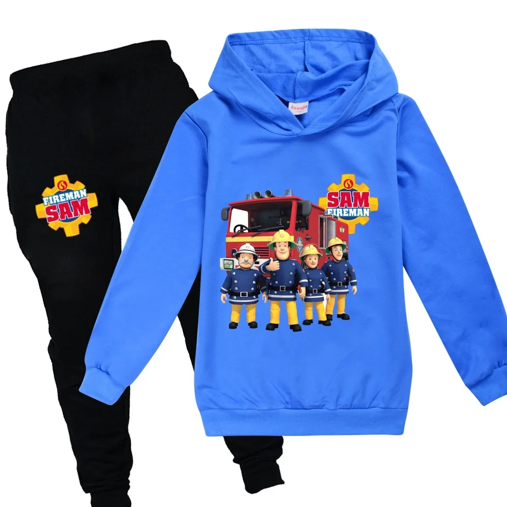 Fireman Sam Hoodie Suit Kids Clothes Children\'s Clothing Boys Hooded Sweatshirts Pants 2pcs Sets 2-16Years
