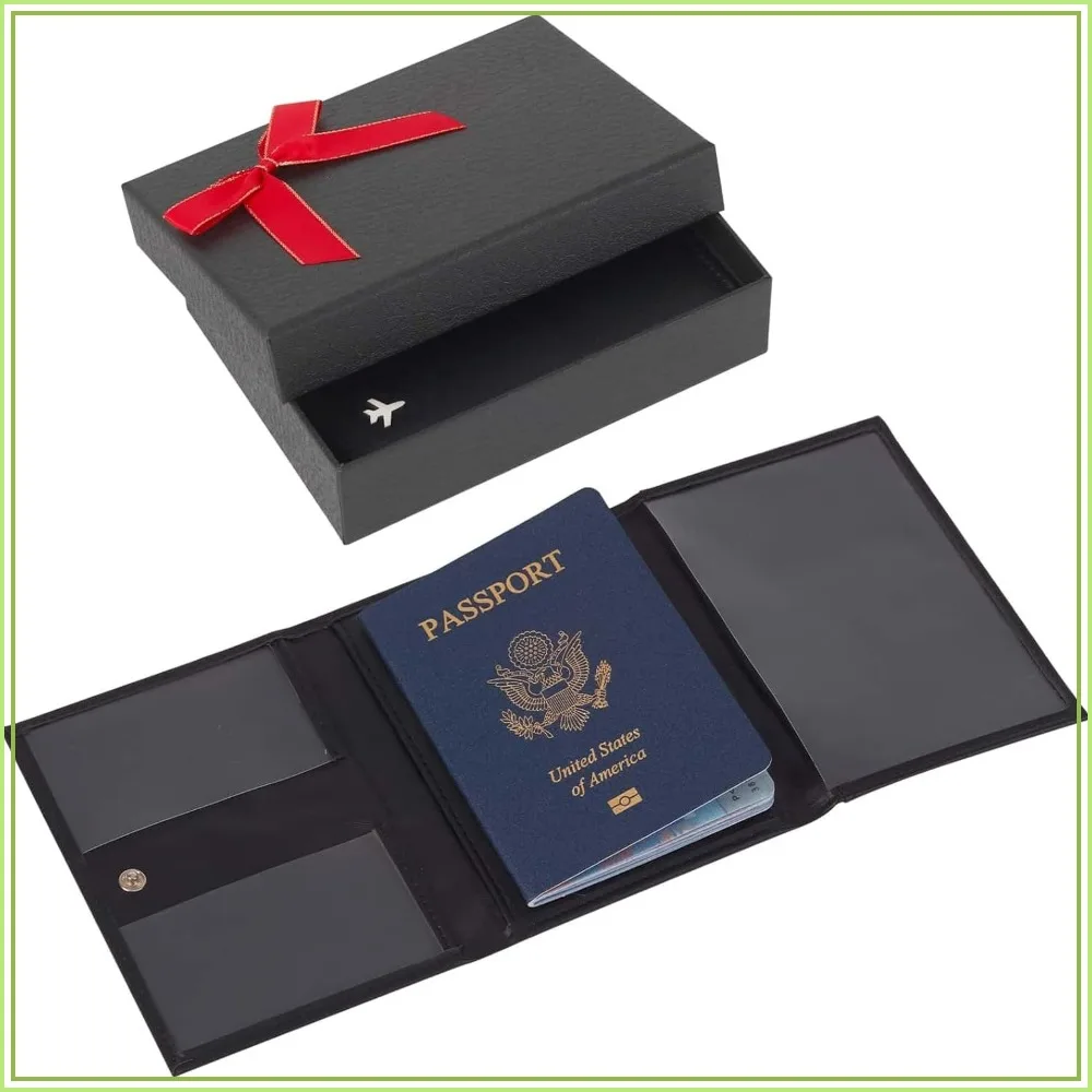 

RFID Blocking Passport Holder for Travel - Genuine Leather Travel Document Organizer with Gift Box for Men Women