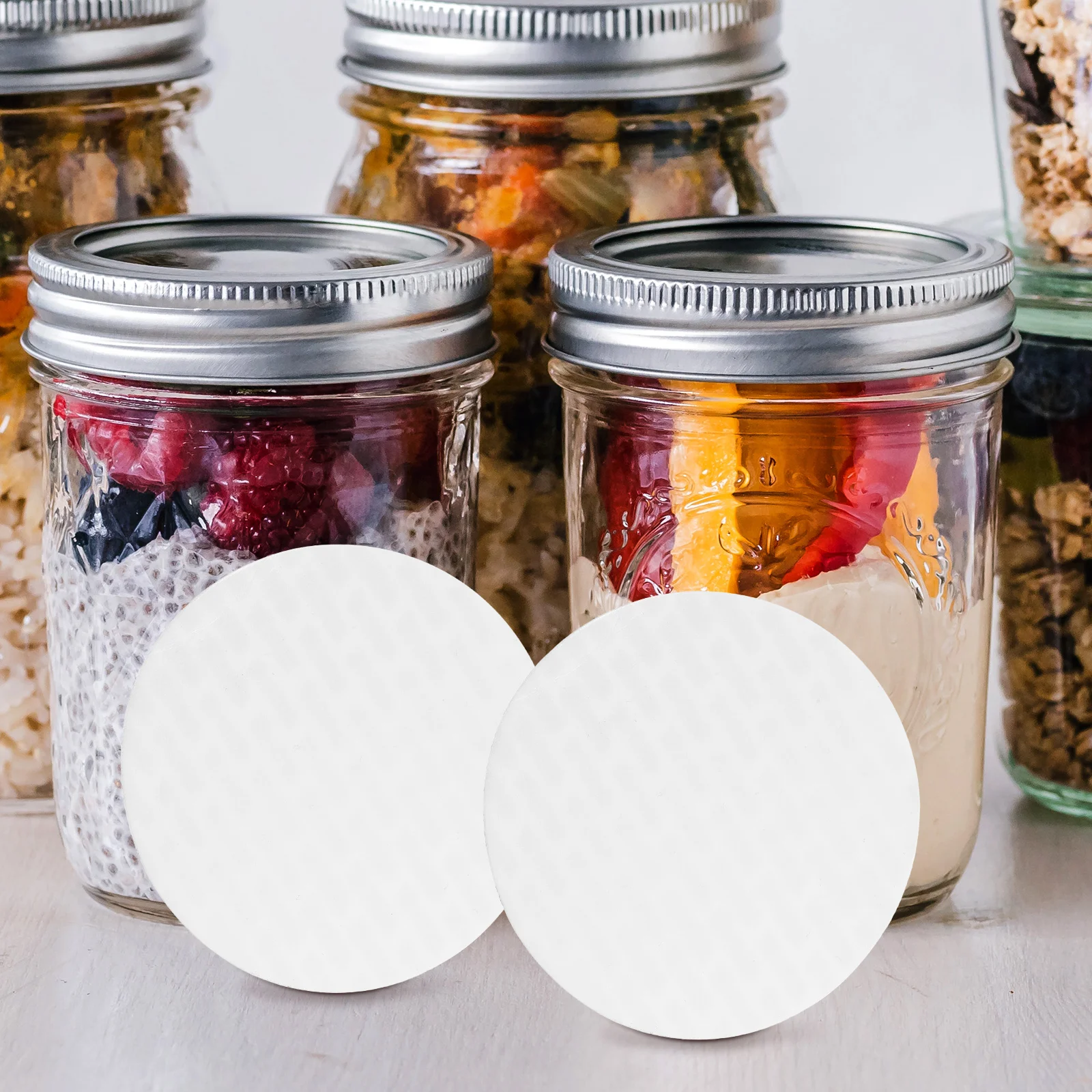 

100pcs Bottle Seals 87mm Pressure Sensitive Seals for Mason Jars Caps Self Adhesive Lid Gaskets Storage Kitchen Bar Accessories