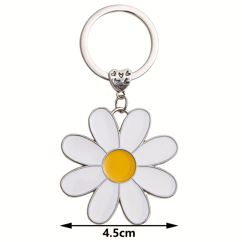 Cute White Daisy Keychain Enamel Crystal Bee Metal Keychains Pendant Purse Bag Decoration Women Girls Flower Charm Accessories