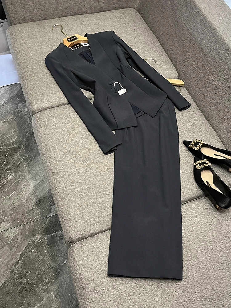 

Ay Профессиональный женский костюм, корейский комплект из двух предметов, модный ансамбль JF Ele Commuter Wind Long Sve, полиэстер