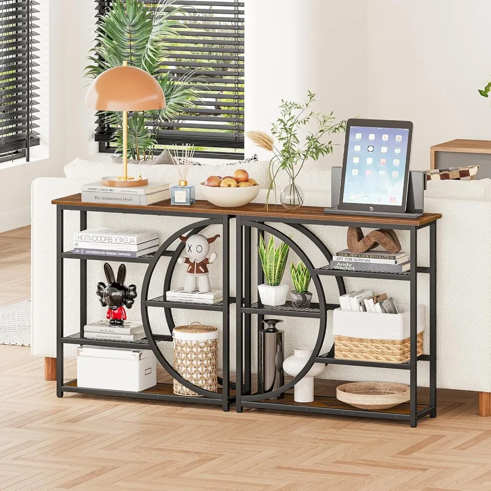 US Shipping Entryway Table Narrow Console Table Industrial Sofa Table with 5 Tier Storage Shelves for Hallway Behind Couch