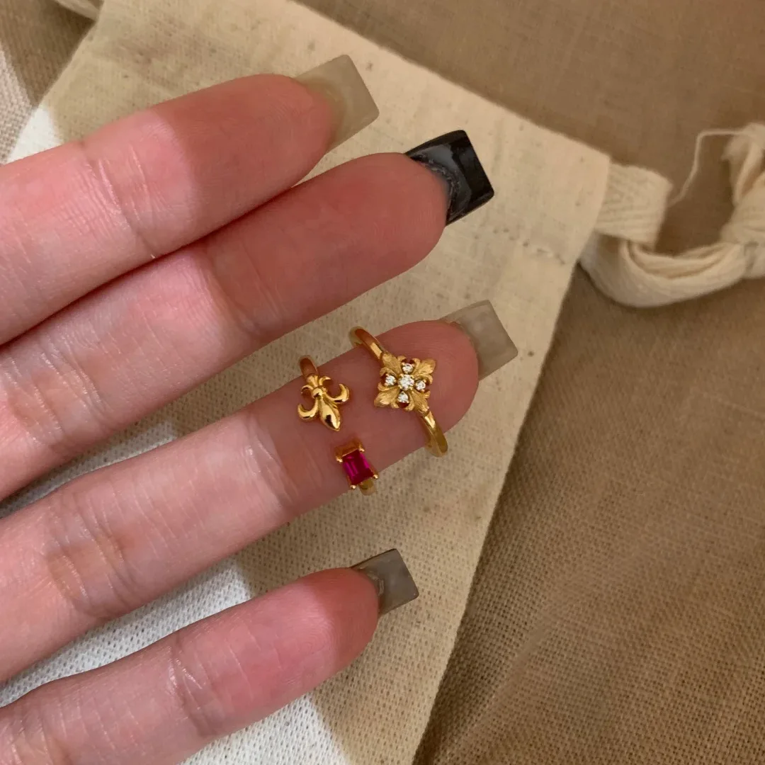 Unique Elegant Red/white CZ Golden Iris Pinky Ring Women Vintage Banquet Statement Rings Female Valentine's Day Gifts Jewelry