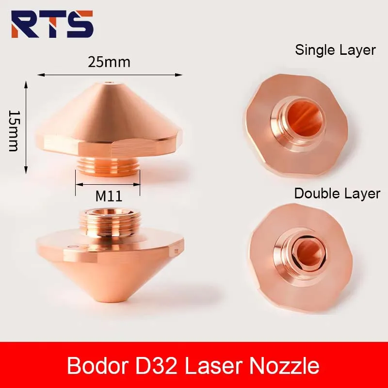 RTS Bodor Laser Cutting Nozzle Dia.32mm H15 M11 Single Double Layers Caliber 1.0-5.0mm Laser Hexagonal Copper Nozzles