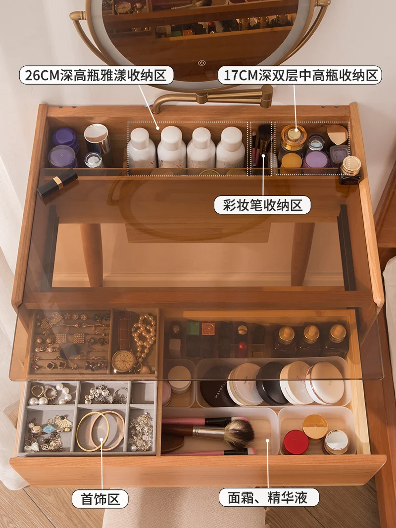 

Small Unit Dressing Table Solid Wood Small Makeup Table Bedside Bedroom Makeup Table Mini 55cm 65cm Japanese