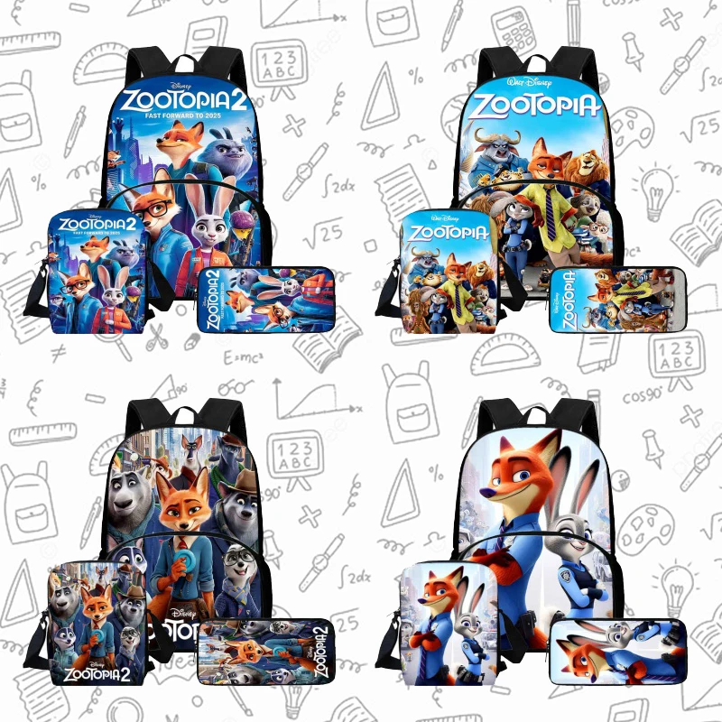 

Cartoon Child Backpack with Front Pocket,Lunch Bags,Pencil Bag for Aged 5-10 ,Cartoon Zootopia2 School Bags for Boys Girls