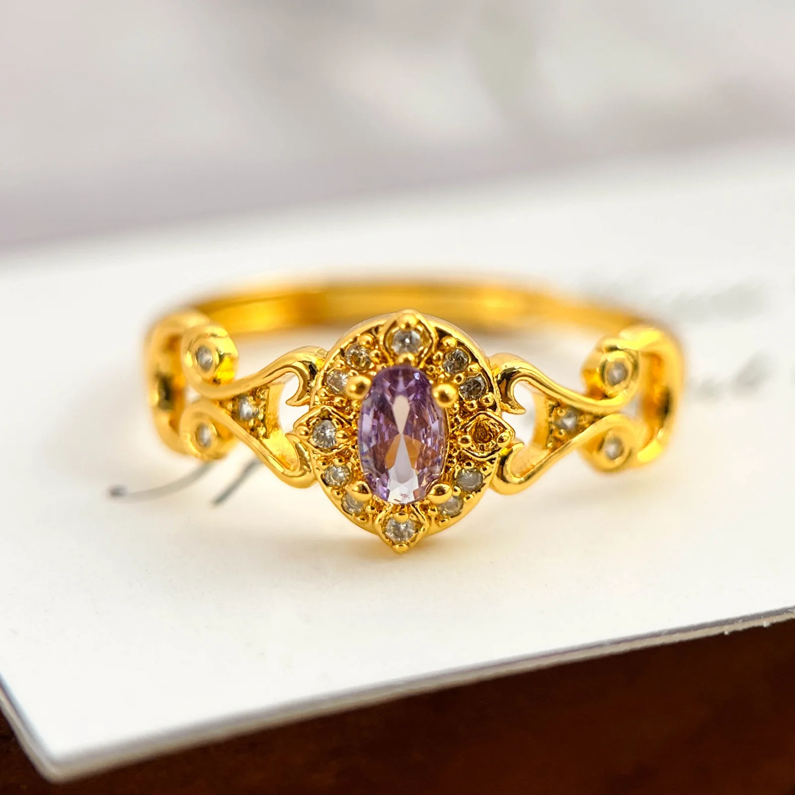 Pryna Jewelry   Light luxury jewelry 9999 24K real gold inlaid Chinese retro purple-red zircon ring hollow dot diamond palace st
