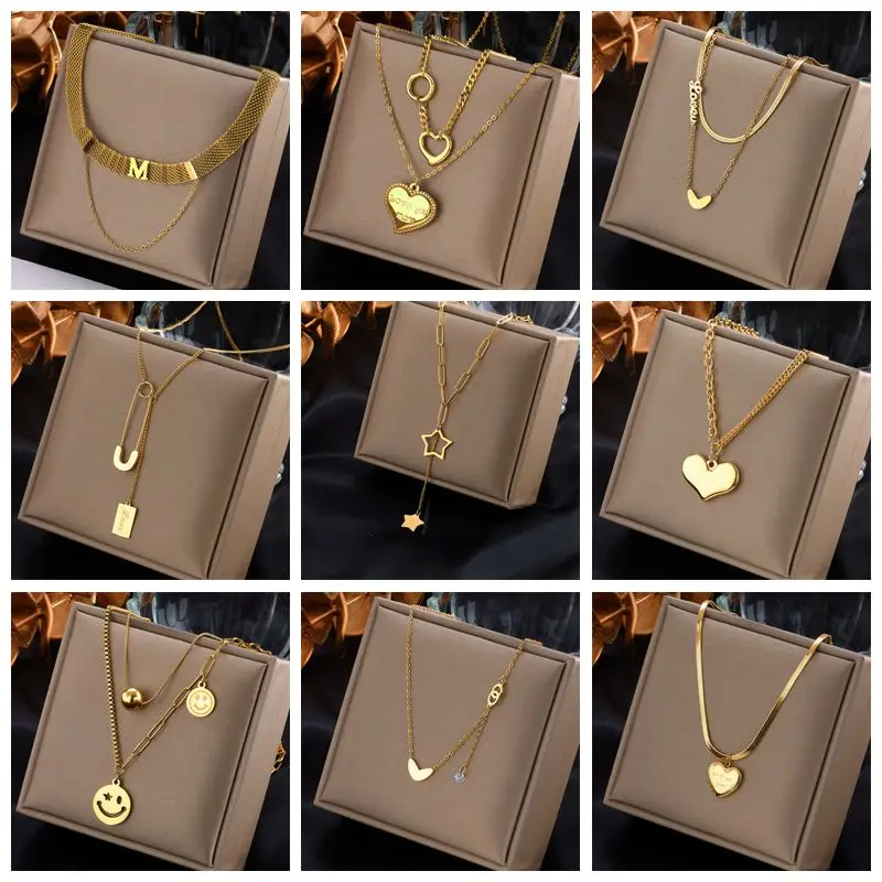 XIYANIKE 316L Stainless Steel Gold Color Multi-layer Geometric Necklaces For Women 2021 New Fashion Party Jewelry collares para