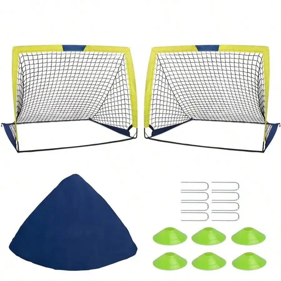 2 Sets Of 4'x 3 'portable Soccer Goals, Suitable For Backyard Or Indoor Pop-Up Soccer Nets, Equipped With 6 Training Cones, Handbags, 8 Ground Stakes, Suitable For Gift Giving Soccer Training Equipment, And Soccer Sets For Indoor Or Outdoor Games.