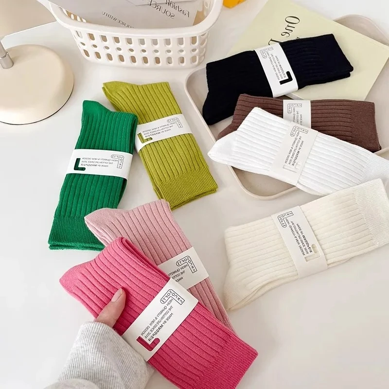

1 Pairs Autumn Winter Vertical Striped Women's Cotton Socks Soft Comfortable Sweat Absorbing Breathable All Season Casual Socks