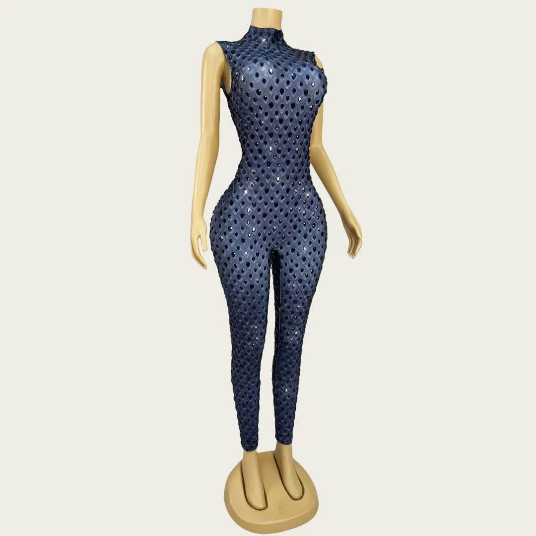 Heilongjiang Shining Black Rhinestones Bodysuit Daily Party Celebrate Show Fashion Outit Singer Dancer Performance Costume